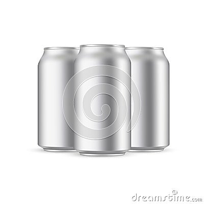 Three 330ml aluminium cans mockup isolated on white background Vector Illustration